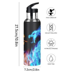 Dragon Water Bottle Kids Fire Dragon Thermos Bottle with Straw Lid for Boys Leakproof Insulated Stainless Steel Water Flask School Bottle 20 oz