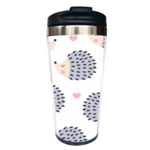 cuajh cute hedgehog heart travel coffee mug for women men thermal tumbler with wrap, lid and stainless steel interior 14 oz