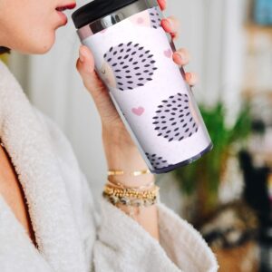CUAJH Cute Hedgehog Heart Travel Coffee Mug for Women Men Thermal Tumbler with Wrap, Lid and Stainless Steel Interior 14 OZ