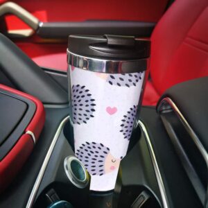 CUAJH Cute Hedgehog Heart Travel Coffee Mug for Women Men Thermal Tumbler with Wrap, Lid and Stainless Steel Interior 14 OZ