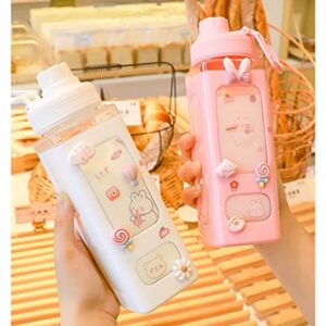 WANGZMTOU Kawaii Bear Pastel Water Bottle With 3D Sticker 700ml Plastic Travel Tea Juice Milk Portable Cute Shaker Drink Bottle Gift (Pink)