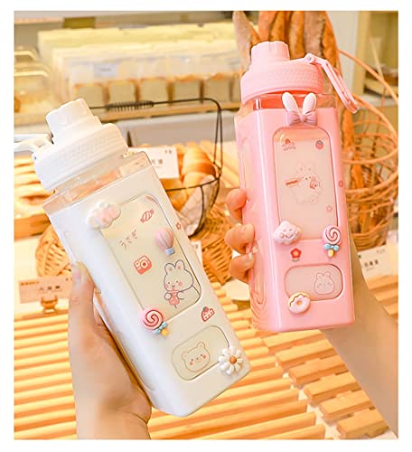 WANGZMTOU Kawaii Bear Pastel Water Bottle With 3D Sticker 700ml Plastic Travel Tea Juice Milk Portable Cute Shaker Drink Bottle Gift (Pink)