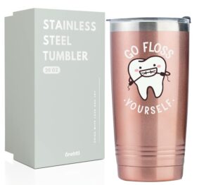 dental gifts for dental assistant, dental hygienist on dental assistants recognition week, national dental hygienists week, birthday and christmas, 20oz insulated stainless steel tumbler - floss