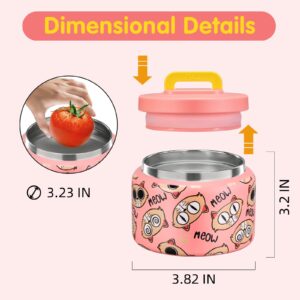 JXXM 8 Oz Thermo Food Jar for Hot & Cold Food for Kids Insulated Lunch Containers Hot Food Jar,Leak-Proof Vacuum Stainless Steel Wide Mouth Lunch Soup thermo for School,Travel (Pink-Cartoon Cat) 1pc
