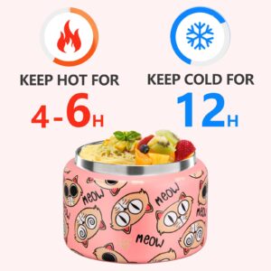 JXXM 8 Oz Thermo Food Jar for Hot & Cold Food for Kids Insulated Lunch Containers Hot Food Jar,Leak-Proof Vacuum Stainless Steel Wide Mouth Lunch Soup thermo for School,Travel (Pink-Cartoon Cat) 1pc