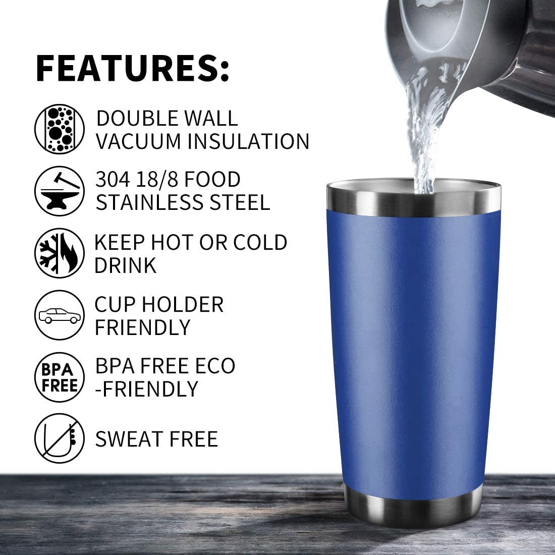 EcoMozz 20oz Tumbler Stainless Steel Vacuum Insulated Mug with Lid, Double Wall Travel Mug, Durable Powder Coated Coffee Cup, Suitable for Ice Drinks and Hot Beverage（New Blue 12 pack）