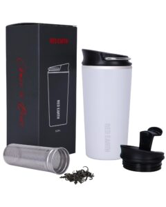 gint 17oz travel tea mug with infuser and two lids. vacuum insulated 316 stainless steel travel coffee mug. dishwasher safe tea cup with tea strainer for hot and cold brew coffee or tea(white)