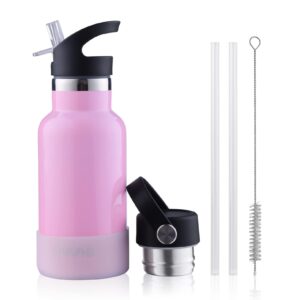 Kids Water Bottle with Straw Lids 12OZ Stainless Steel Small Drinking Bottle for School Little Girls Pink