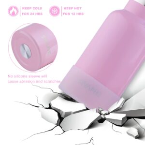 Kids Water Bottle with Straw Lids 12OZ Stainless Steel Small Drinking Bottle for School Little Girls Pink