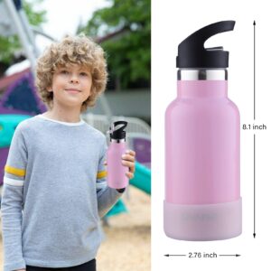 Kids Water Bottle with Straw Lids 12OZ Stainless Steel Small Drinking Bottle for School Little Girls Pink