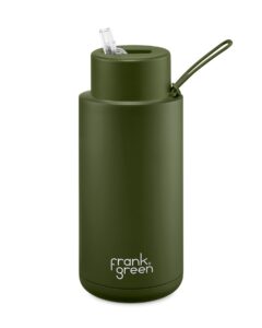 frank green ceramic reusable bottle with straw lid, 34oz capacity (khaki)
