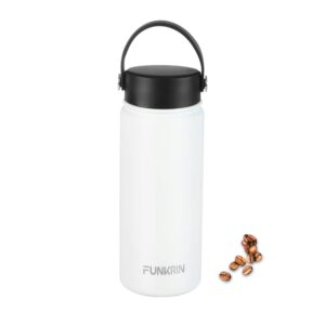 funkrin insulated coffee travel mug with ceramic coating, 18oz wide mouth flex cap water bottle, vacuum stainless steel leak-proof thermos tumble flask cup for office school outdoors