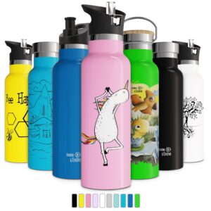 involve & evolve insulated water bottle with 3 lids (straw lid) kids reusable double walled stainless steel flask metal thermos 12oz 17oz 20oz 25oz (17 oz, bare ocean)