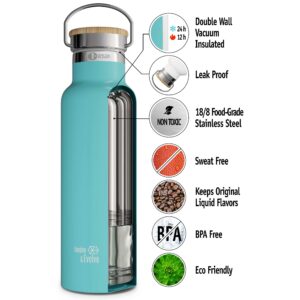 Involve & Evolve Insulated Water Bottle with 3 Lids (Straw Lid) Kids Reusable Double Walled Stainless Steel Flask Metal Thermos 12oz 17oz 20oz 25oz (17 oz, Bare Ocean)