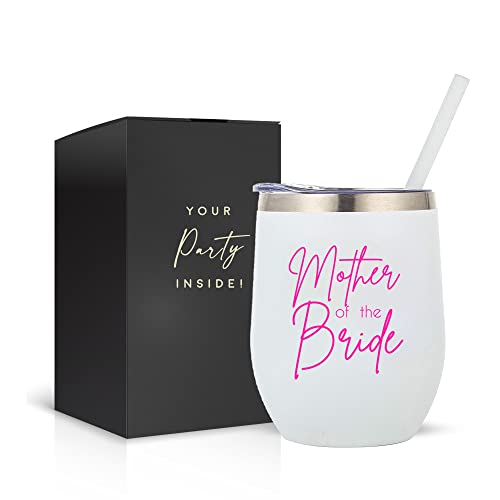 Your Dream Party Shop Mother of The Bride Insulated Tumbler Stainless Steel 12 Oz Wine Tumbler with Lid and Straw - Great Mother of the Bride Cup and Mother Cup