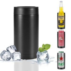 olerd 16oz double wall stainless steel insulated can cooler, bottle or tumbler for slim beer & hard seltzer cans, beer bottle holder (black)