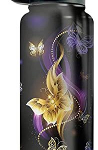 64HYDRO 32oz Fantasy Golden Butterfly Inspiration Motivational Gifts Stainless Steel Bottle with Straw Lid, Double Wall Vacuum Thermos Insulated Travel Coffee Bottle - HHE0210018