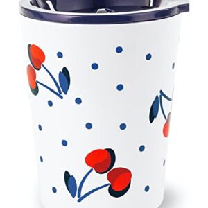 Kate Spade New York Small Insulated Coffee Cup with Lid, Double Walled Stainless Steel Mug, 12oz Coffee Tumbler, Vintage Cherry Dot