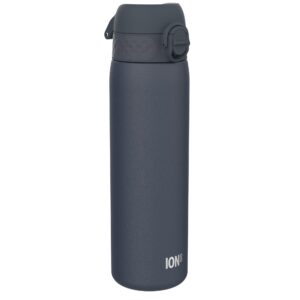 ion8 vacuum insulated steel water bottle, 500 ml/18 oz, leak proof, easy to open, secure lock, dishwasher safe, fits cup holders, carry handle, scratch resistant, durable stainless steel, ash navy