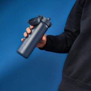 ION8 Vacuum Insulated Steel Water Bottle, 500 ml/18 oz, Leak Proof, Easy to Open, Secure Lock, Dishwasher Safe, Fits Cup Holders, Carry Handle, Scratch Resistant, Durable Stainless Steel, Ash Navy