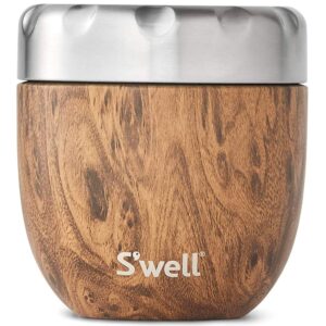 s'well stainless steel bowls-16 fl oz-teakwood-triple-layered vacuum insulated containers keeps food and drinks cold for 12 hours and hot for 7-with no condensation-bpa free, 16 oz