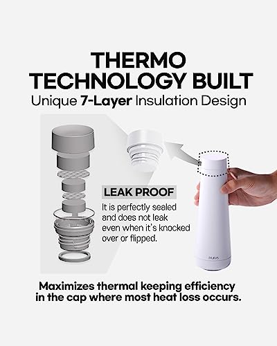 PILEUS INSULATED THERMOS WATER BOTTLE 17oz-14H Hot & 58H Cold, 7Layer Insulated Cap, Double Wall Insulation Vacuum Structure, Medical Grade StainlessSteel304(18/8) BPA-Free Tritan, Food Grade Silicone