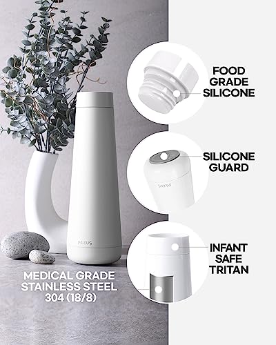 PILEUS INSULATED THERMOS WATER BOTTLE 17oz-14H Hot & 58H Cold, 7Layer Insulated Cap, Double Wall Insulation Vacuum Structure, Medical Grade StainlessSteel304(18/8) BPA-Free Tritan, Food Grade Silicone