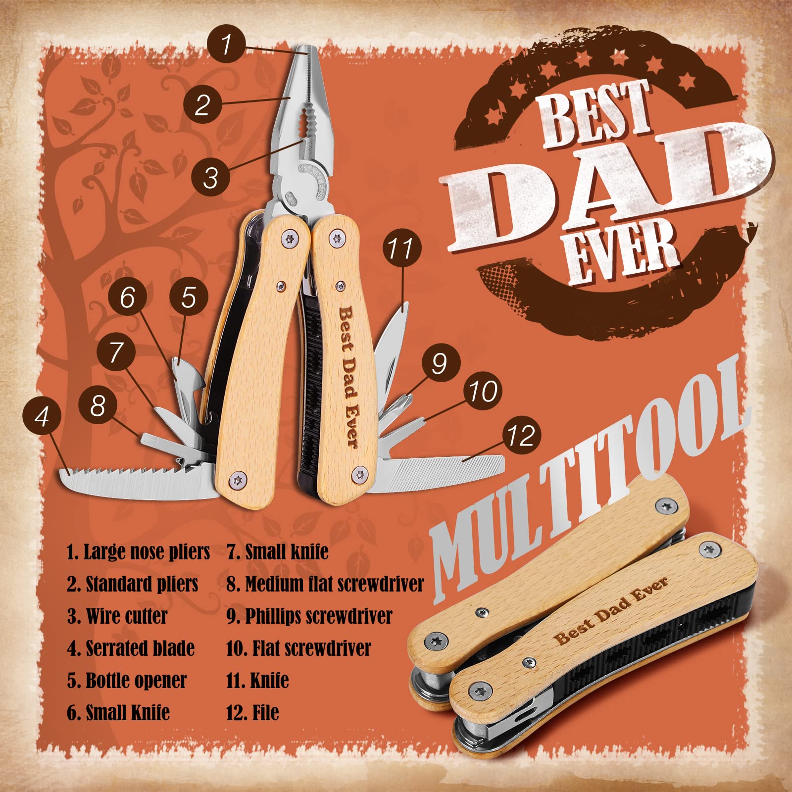 UNBOXMENT Dad Gifts, Best Dad Ever Gifts Basket, Retro Vintage Birthday Gifts for Dad Men, Fathers Day, Tumbler Mug, Multitool, Keychain, Card, with Stylish Gift Box