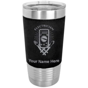 lasergram 20oz vacuum insulated tumbler mug, electrician, personalized engraving included (faux leather, black)
