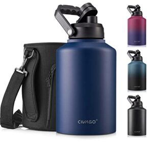 civago gallon insulated water bottle jug, 128 oz stainless steel sports canteen with handle and sleeve, large metal growler mug, navy blue