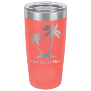lasergram 20oz vacuum insulated tumbler mug, palm trees, personalized engraving included (coral)