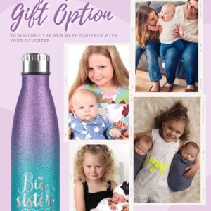 Onebttl Big Sister Gifts for daughter, Insulated Stainless Steel Water Bottle, For Big Sis on Birthday/Pregnancy announcement, 17 oz, Violet-Blue Gradient Glitter