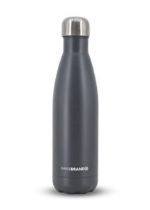 swissbrand fiji stainless steel vacuum-insulated water bottle, 16 ounce, dark gray
