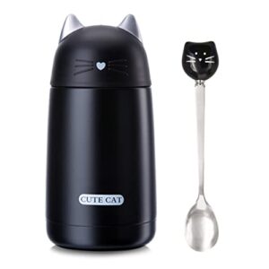 11.5oz cute cat vacuum insulated cup stainless steel mini cartoon water bottle travel coffee mug with brush and spoon set good for cat lovers