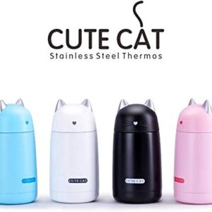 11.5oz Cute Cat Vacuum Insulated Cup Stainless Steel Mini Cartoon Water Bottle Travel Coffee Mug with Brush and Spoon Set Good for Cat Lovers