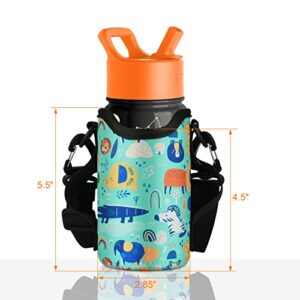 Beautyflier Neoprene Kids Water Bottle Sleeve Cover for Simple Modern, Contingo, Thermos Kids Stainless Steel Water Bottle, Water Bottle Carrier for Toddlers Boys and Girls,10-14oz (Animal Paradise)
