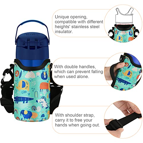 Beautyflier Neoprene Kids Water Bottle Sleeve Cover for Simple Modern, Contingo, Thermos Kids Stainless Steel Water Bottle, Water Bottle Carrier for Toddlers Boys and Girls,10-14oz (Animal Paradise)