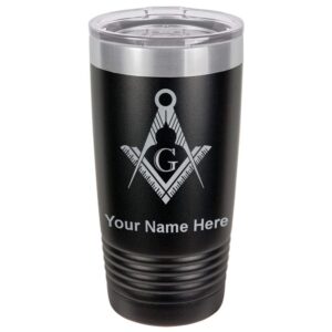 lasergram 20oz vacuum insulated tumbler mug, freemason symbol, personalized engraving included (black)