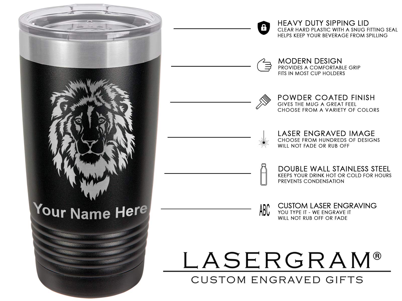 LaserGram 20oz Vacuum Insulated Tumbler Mug, Freemason Symbol, Personalized Engraving Included (Black)