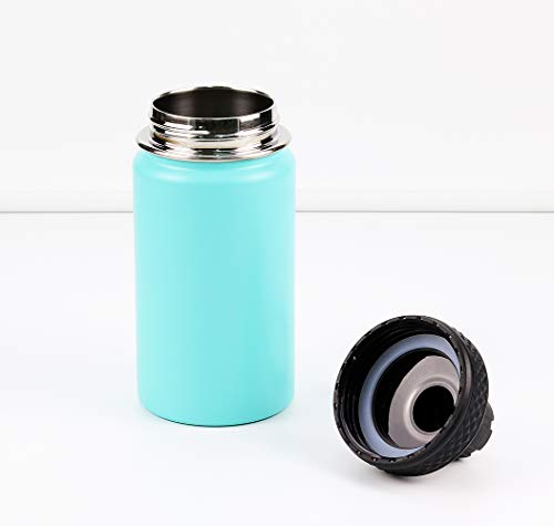 Colorful PoPo 12 oz Kids Stainless Steel Water Bottle, Double Wall Vacuum Insulated Tumbler Thermoses with Wide Mouth Leakproof Spout Lid - Teal