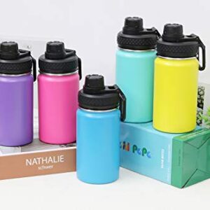 Colorful PoPo 12 oz Kids Stainless Steel Water Bottle, Double Wall Vacuum Insulated Tumbler Thermoses with Wide Mouth Leakproof Spout Lid - Teal