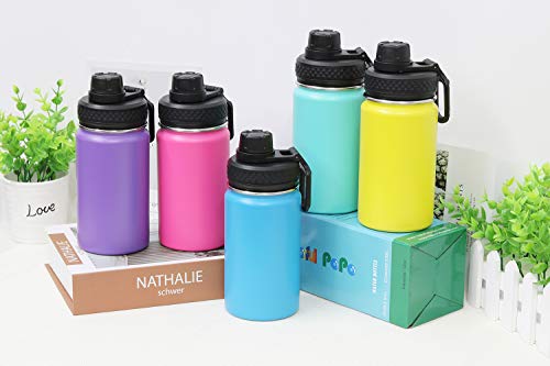 Colorful PoPo 12 oz Kids Stainless Steel Water Bottle, Double Wall Vacuum Insulated Tumbler Thermoses with Wide Mouth Leakproof Spout Lid - Teal