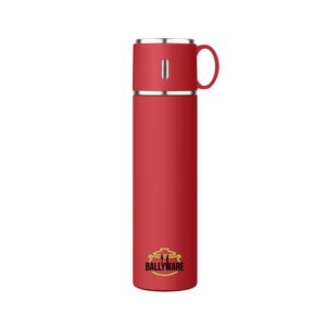 ballyware 20oz stainless steel vacuum insulated flask, leak proof thermos for hot drinks with cup - for indoor and outdoor (red)
