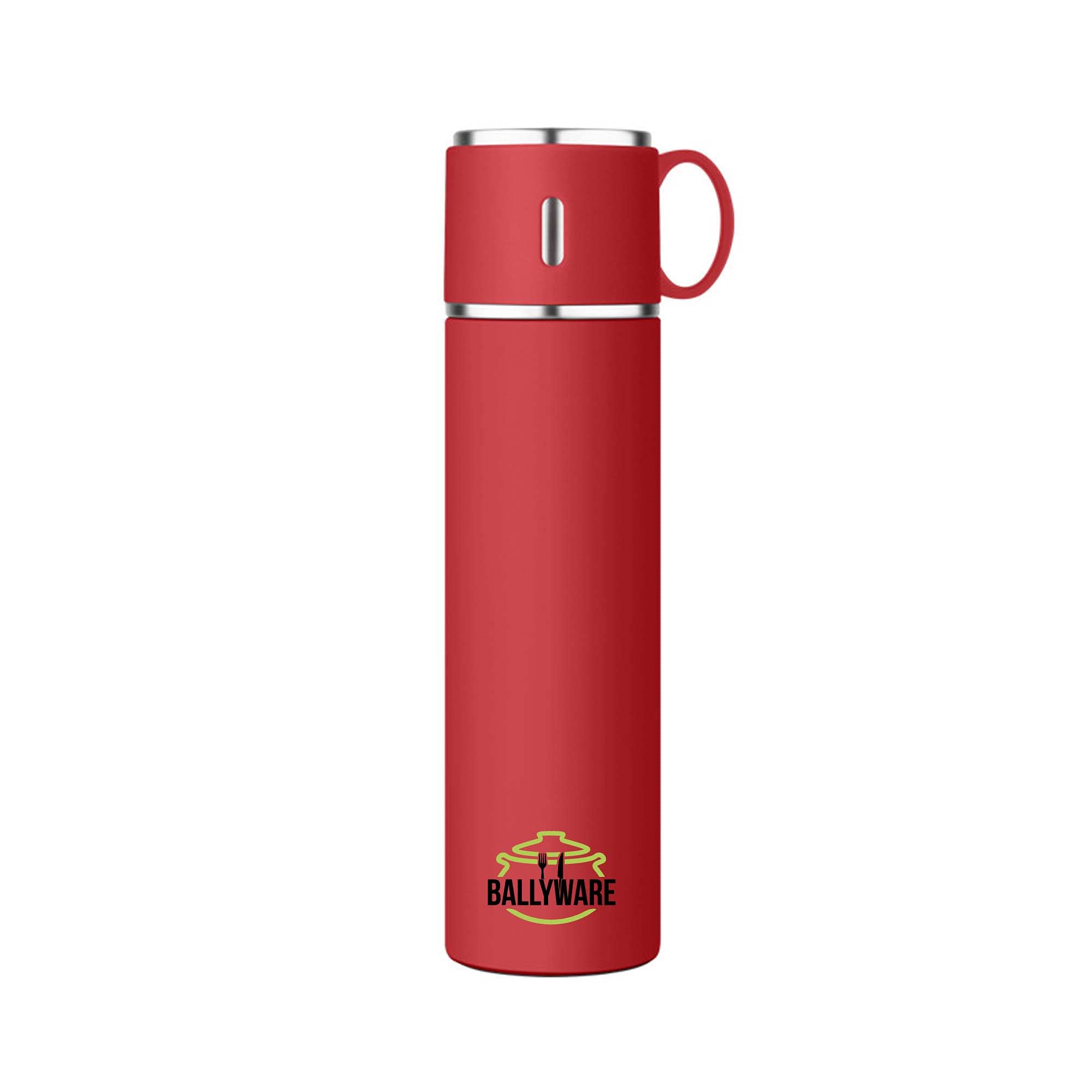 Ballyware 20oz Stainless Steel Vacuum Insulated Flask, Leak Proof Thermos For Hot Drinks With Cup - For Indoor and Outdoor (Red)