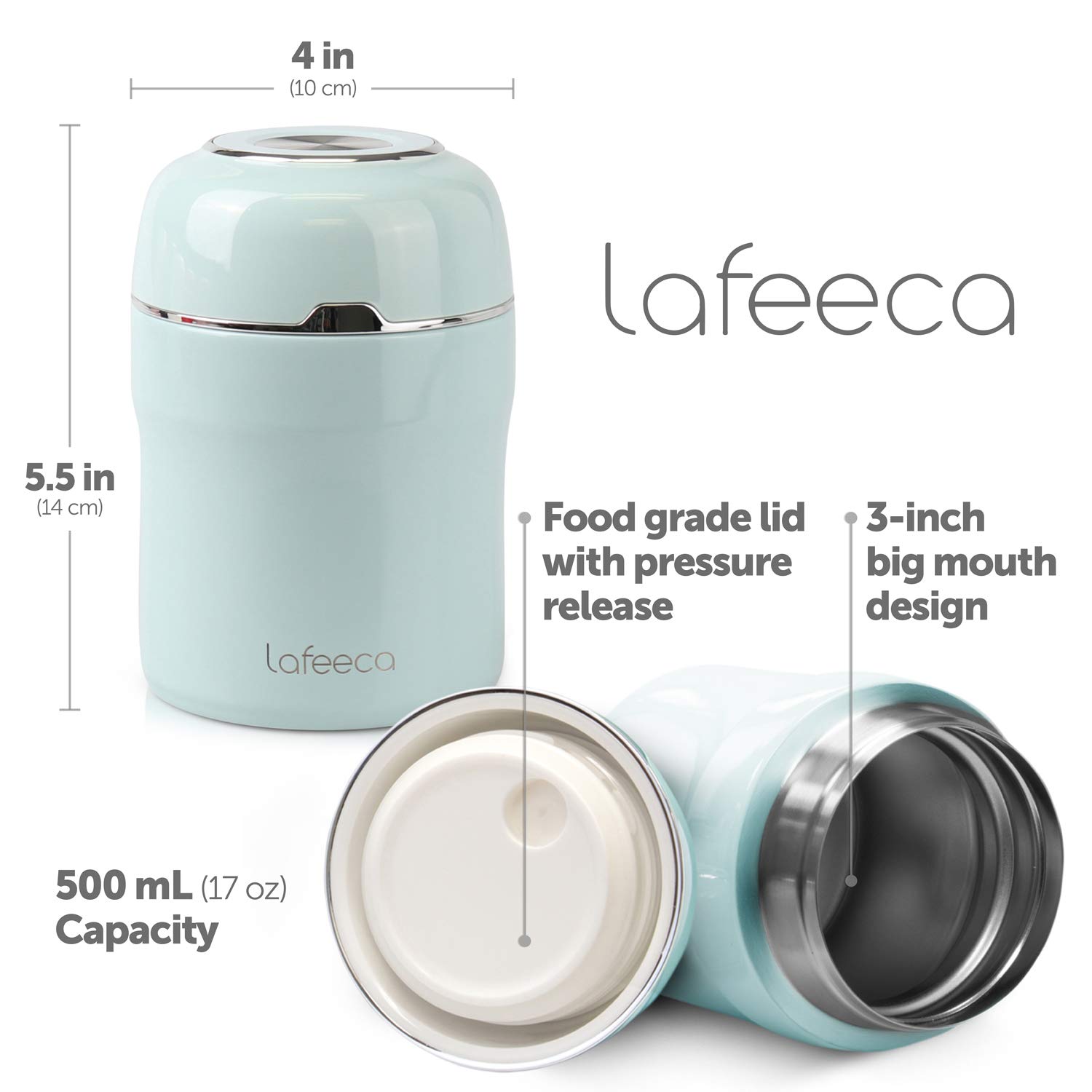 Lafeeca Thermos Food Jar Vacuum Insulated Lunch Box Leak Proof Storage Container 17 oz - White