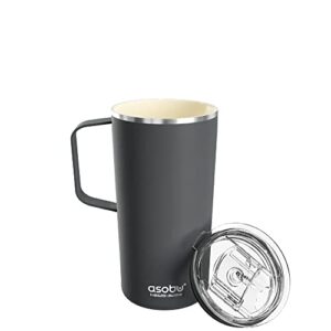 asobu tower ceramic inner coated insulated stainless steel cup for pure tasting coffee with easy hold handle and lid fits standard cup holders 20 ounce travel mug (matt black)