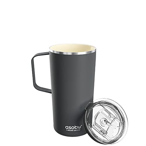 asobu Tower Ceramic Inner Coated Insulated Stainless Steel Cup for Pure Tasting Coffee with Easy Hold Handle and Lid Fits Standard Cup Holders 20 Ounce Travel Mug (Matt Black)