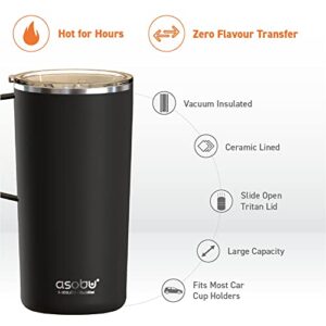 asobu Tower Ceramic Inner Coated Insulated Stainless Steel Cup for Pure Tasting Coffee with Easy Hold Handle and Lid Fits Standard Cup Holders 20 Ounce Travel Mug (Matt Black)