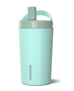 hydrapeak junior 14oz insulated kids water bottle with straw lid - stainless steel double walled and leak-proof insulated kids water bottle for school (grey/cloud)