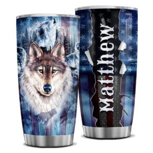wassmin personalized wolf tumbler gifts for men wolves american flag tumbler 20oz 30oz stainless steel insulated tumblers coffee travel mug cup birthday father's day stuff gift
